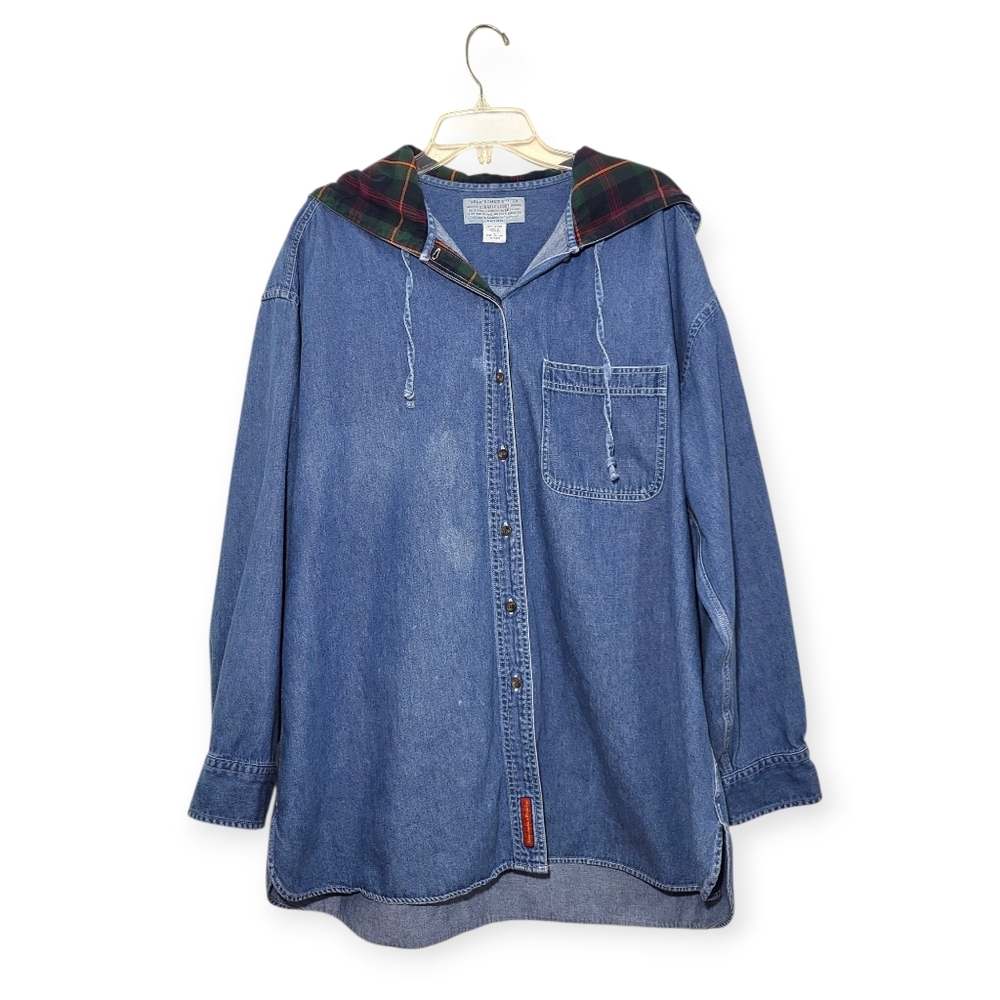 ABERCROMBIE & FITCH Vintage Denim Shirt With Flannel Hood Large
